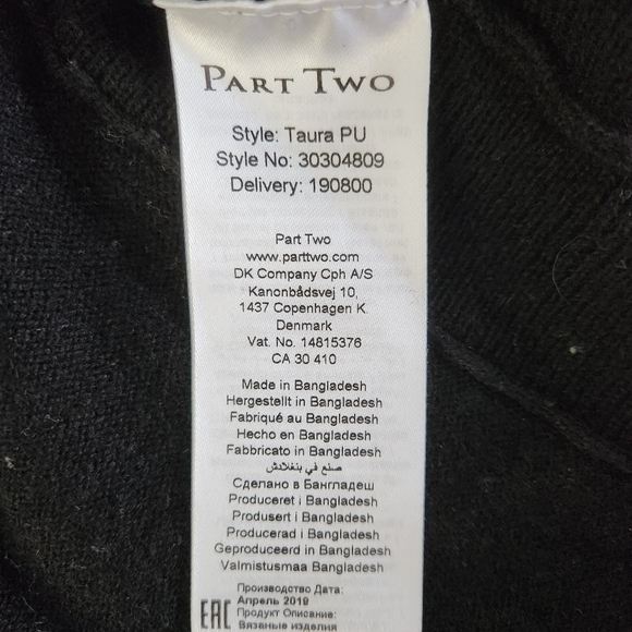 Part Two 100% Wool Black Long Sleeve Sweater – Size Small – Excellent Condition - Picture 8 of 11